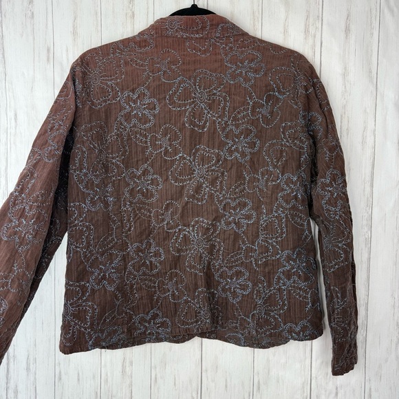 Flax Brown Teal Floral Embroidery Jacket Small - Picture 4 of 7